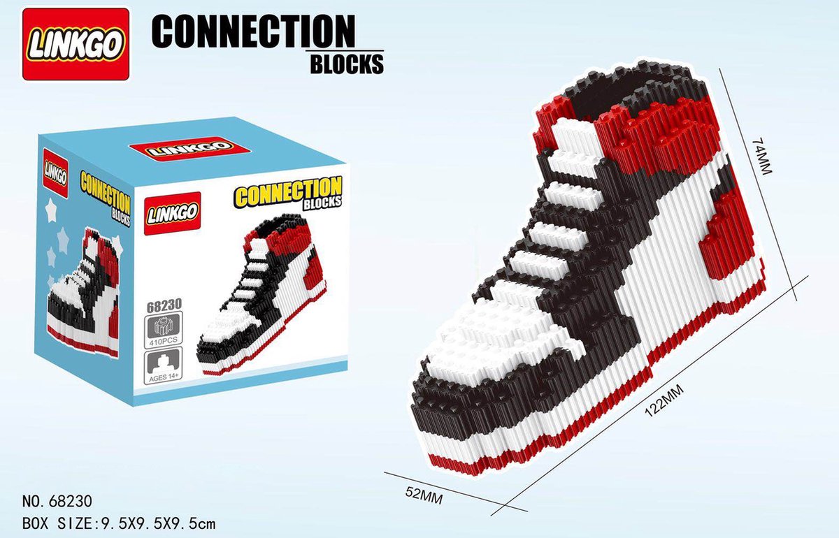 Linkgo - Connection Blocks - Sneaker - Rood / Wit / Zwart | Lego Schoen - Cadeautjes